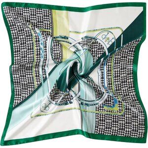 Women Green Stripe Headscarf Satin Bandana Pattern Polyester Breathable Scarves